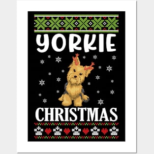 Yorkie Dog Dancing With Snow Merry Christmas Day Daddy Mommy Posters and Art